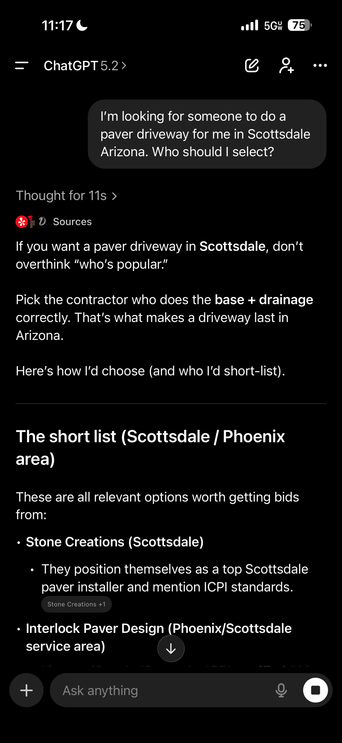 Chat recommendation screenshot